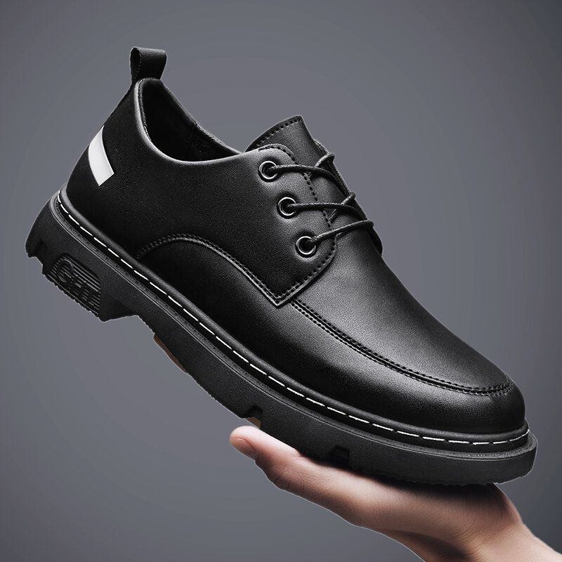 Herr Pure Color Non-slip Cow Leather Casual Shoes