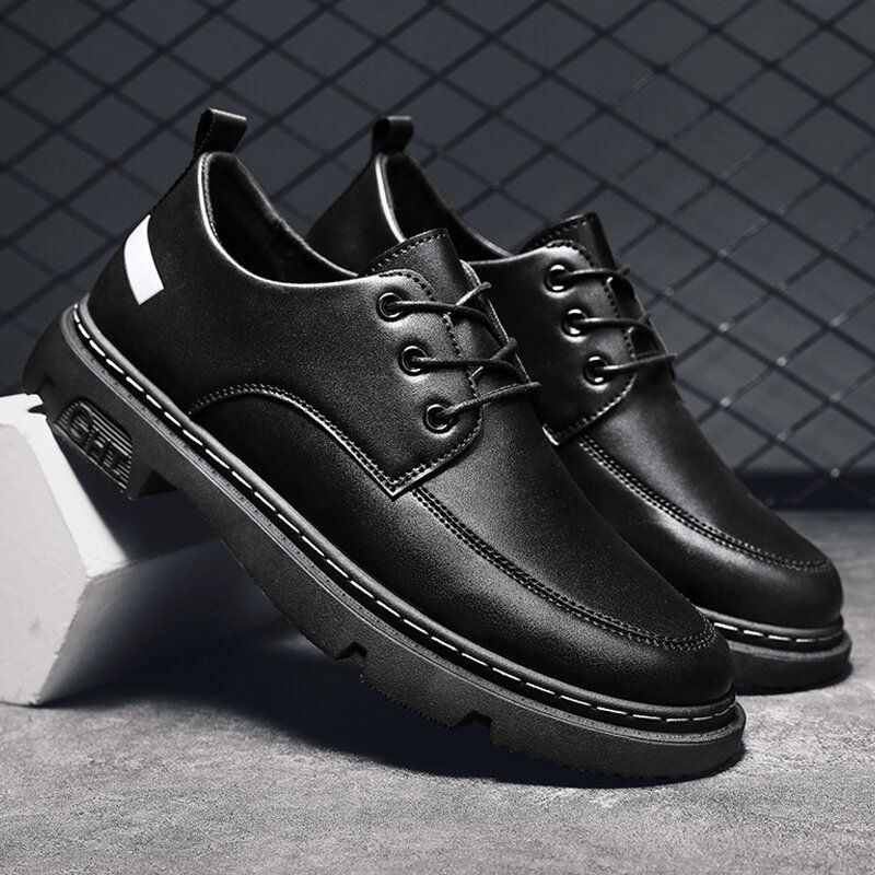 Herr Pure Color Non-slip Cow Leather Casual Shoes