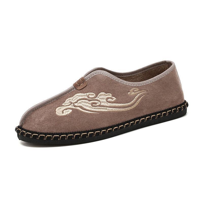 Herr Retro Broderi Mocka Bekväma Slip On Loafers Casual Körskor