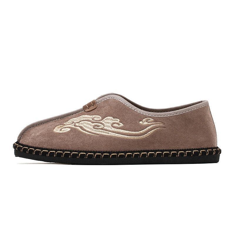 Herr Retro Broderi Mocka Bekväma Slip On Loafers Casual Körskor