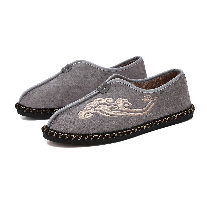 Herr Retro Broderi Mocka Bekväma Slip On Loafers Casual Körskor