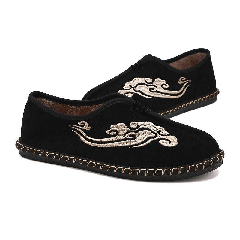 Herr Retro Broderi Mocka Bekväma Slip On Loafers Casual Körskor