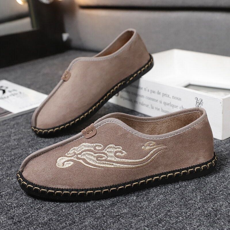 Herr Retro Broderi Mocka Bekväma Slip On Loafers Casual Körskor