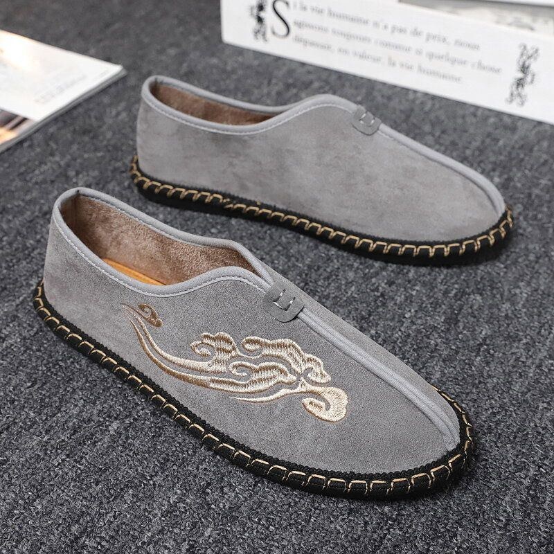 Herr Retro Broderi Mocka Bekväma Slip On Loafers Casual Körskor