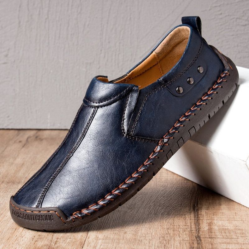 Herr Retro Mikrofiber Läder Halkfri Mjuk Sula Slip On Casual Skor