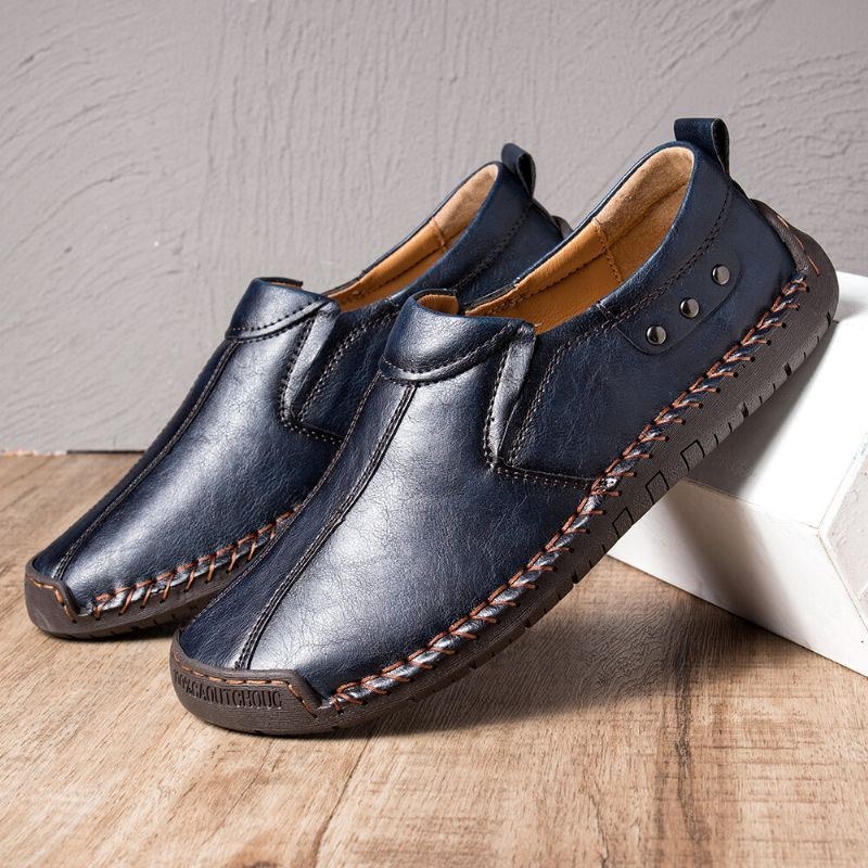 Herr Retro Mikrofiber Läder Halkfri Mjuk Sula Slip On Casual Skor