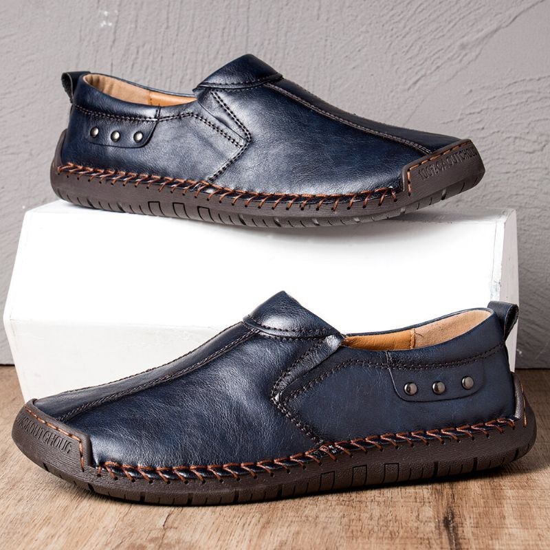 Herr Retro Mikrofiber Läder Halkfri Mjuk Sula Slip On Casual Skor