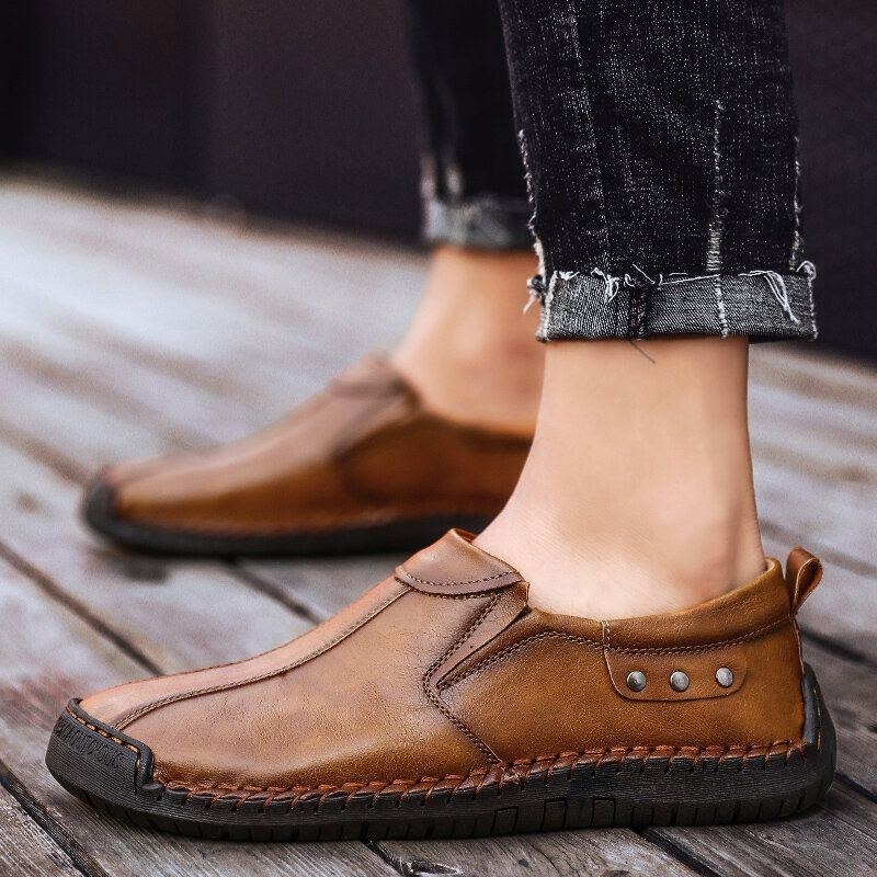 Herr Retro Mikrofiber Läder Halkfri Mjuk Sula Slip On Casual Skor