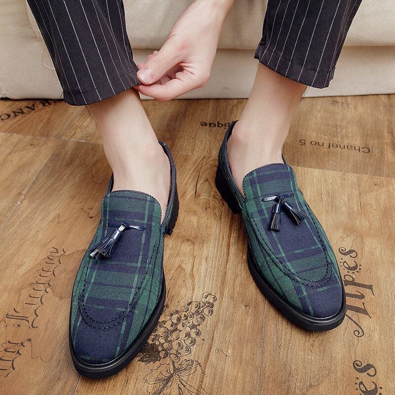 Herr Stitching Slip On Spetsig Tå Snygga Loafers Skor