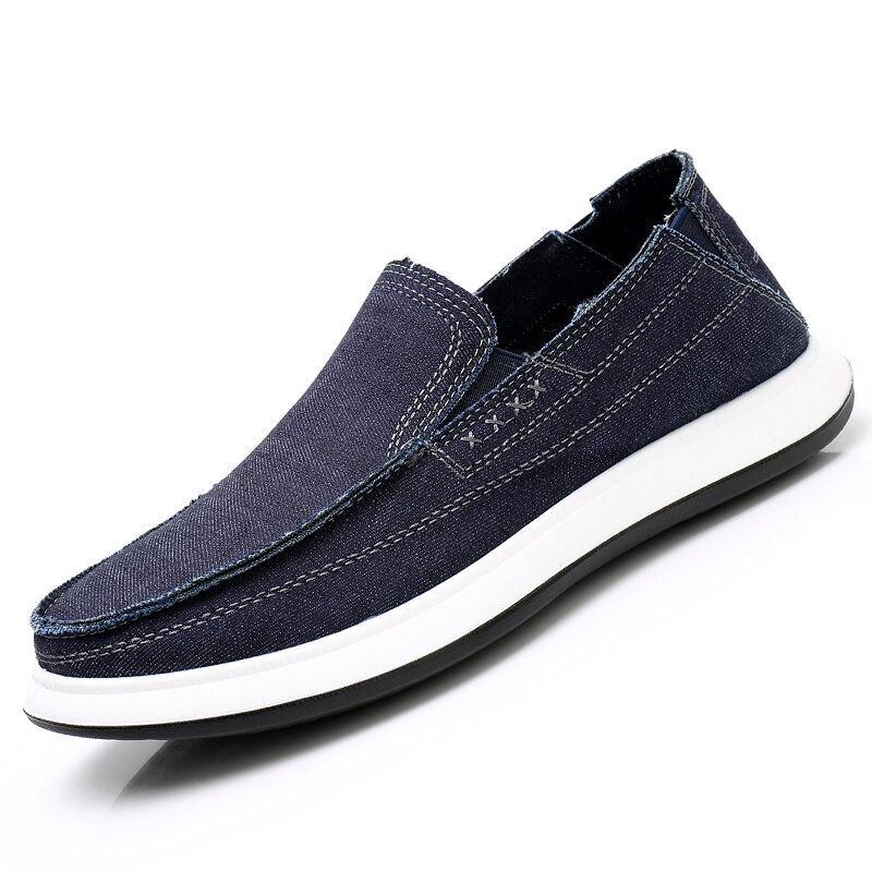 Herr Tvättad Canvas Bekväm Mjuk Sula Slip On Walking Shoes