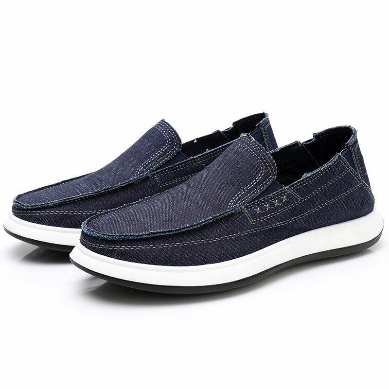 Herr Tvättad Canvas Bekväm Mjuk Sula Slip On Walking Shoes