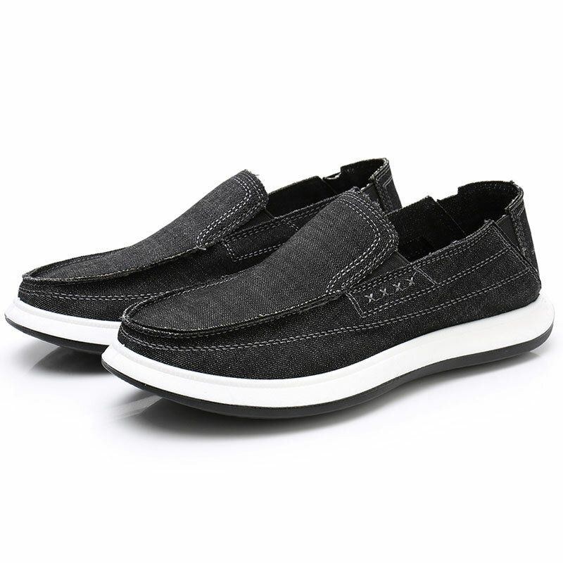 Herr Tvättad Canvas Bekväm Mjuk Sula Slip On Walking Shoes