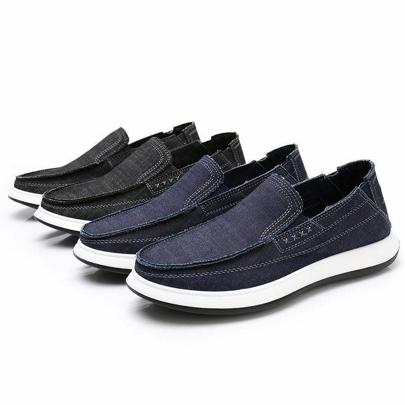 Herr Tvättad Canvas Bekväm Mjuk Sula Slip On Walking Shoes