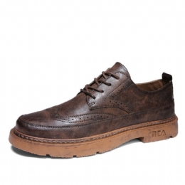 Herr Vintage Microfiber Läder Halkfria Brogue Casual Shoes