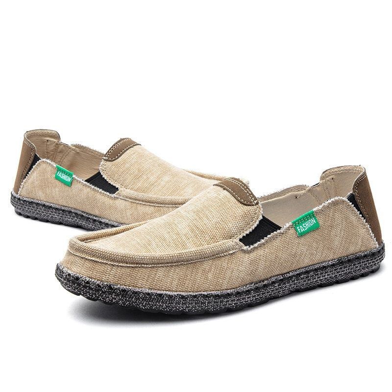 Herrtvättad Canvas Bekväma Ventilerande Slip On Casual Skor