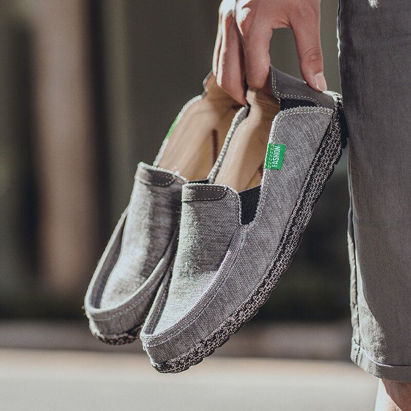 Herrtvättad Canvas Bekväma Ventilerande Slip On Casual Skor