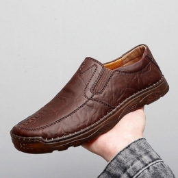 Kohud För Män Andas Handsömmar Mjuk Sula Slip On Casual Skor