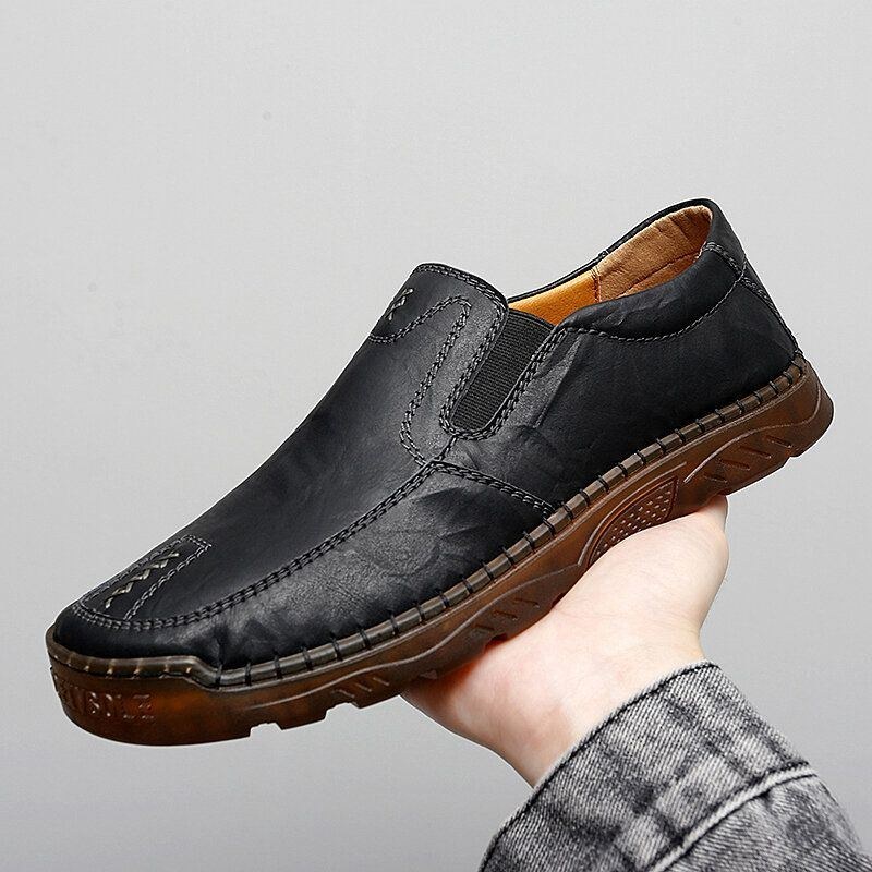 Kohud För Män Andas Handsömmar Mjuk Sula Slip On Casual Skor