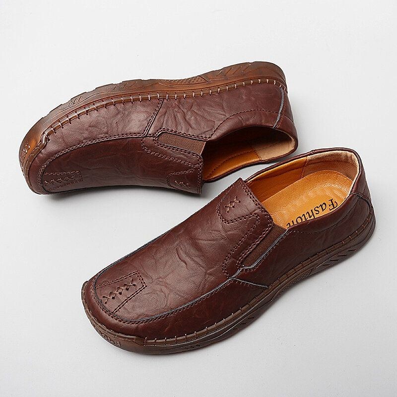 Kohud För Män Andas Handsömmar Mjuk Sula Slip On Casual Skor