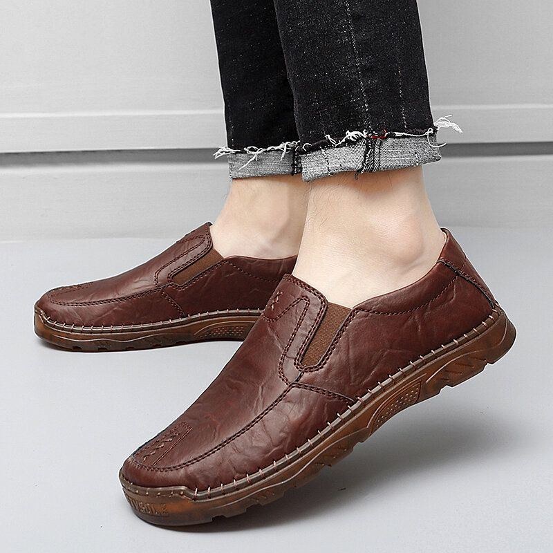 Kohud För Män Andas Handsömmar Mjuk Sula Slip On Casual Skor