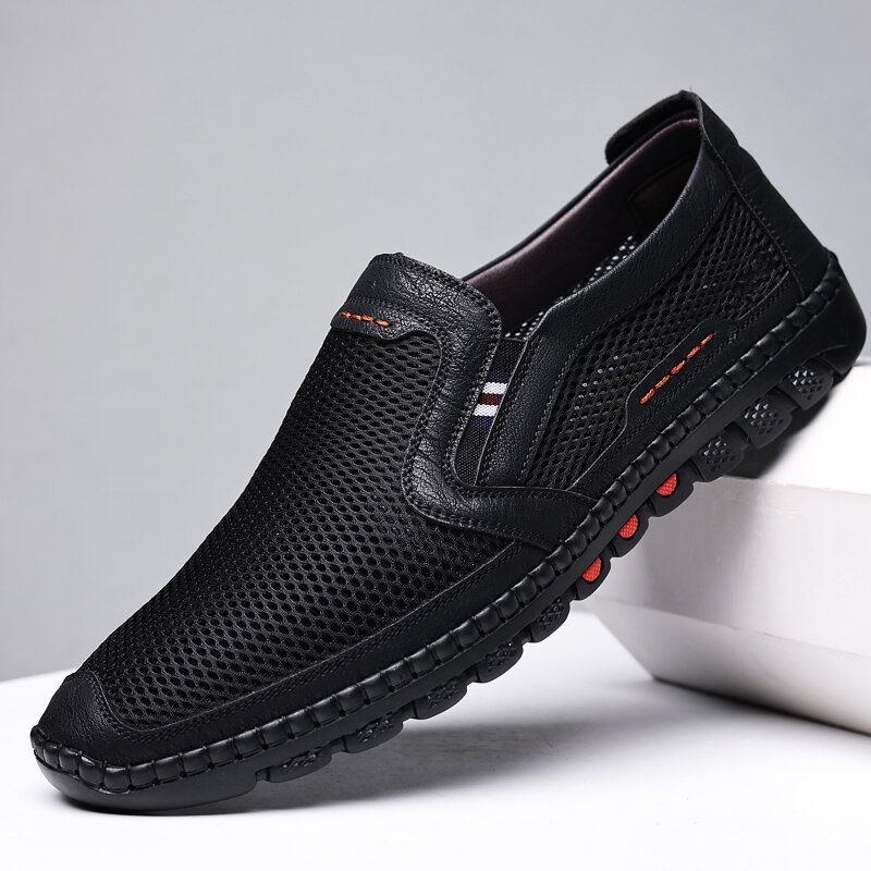 Kohud För Män Andas Mesh Ihålig Mjuk Botten Slip On Flat Casual Skor