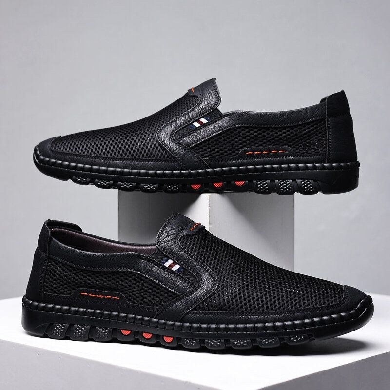 Kohud För Män Andas Mesh Ihålig Mjuk Botten Slip On Flat Casual Skor