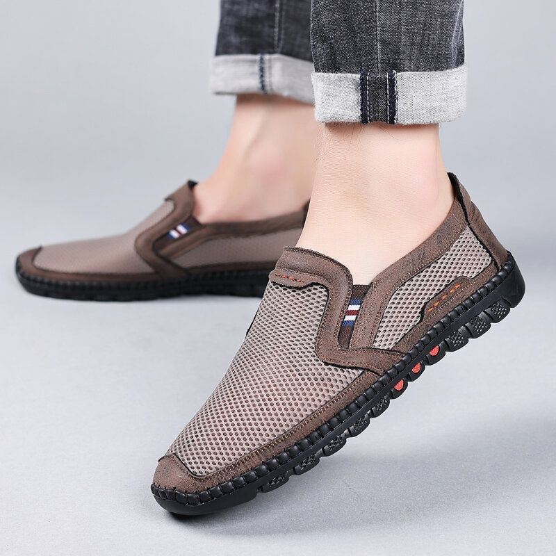 Kohud För Män Andas Mesh Ihålig Mjuk Botten Slip On Flat Casual Skor