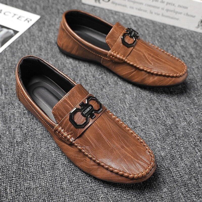 Läder Mikrofiber För Män Andas Halkbeständiga Bekväm Körning Casual Loafers