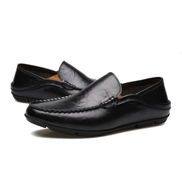 Nya Män Casual Outdoor Mjukt Bekvämt Läder Slip On Flats Loafers Skor