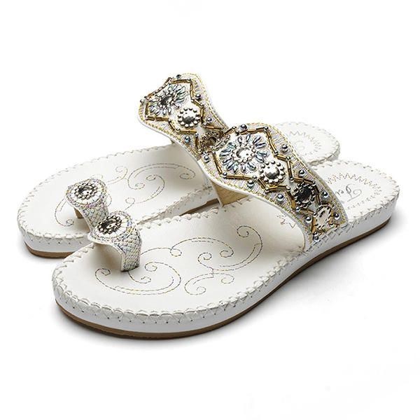 Dam Bohemia Sandals Clip Toe Flat Broderi Casual Beach Slipper