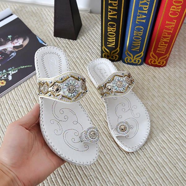 Dam Bohemia Sandals Clip Toe Flat Broderi Casual Beach Slipper