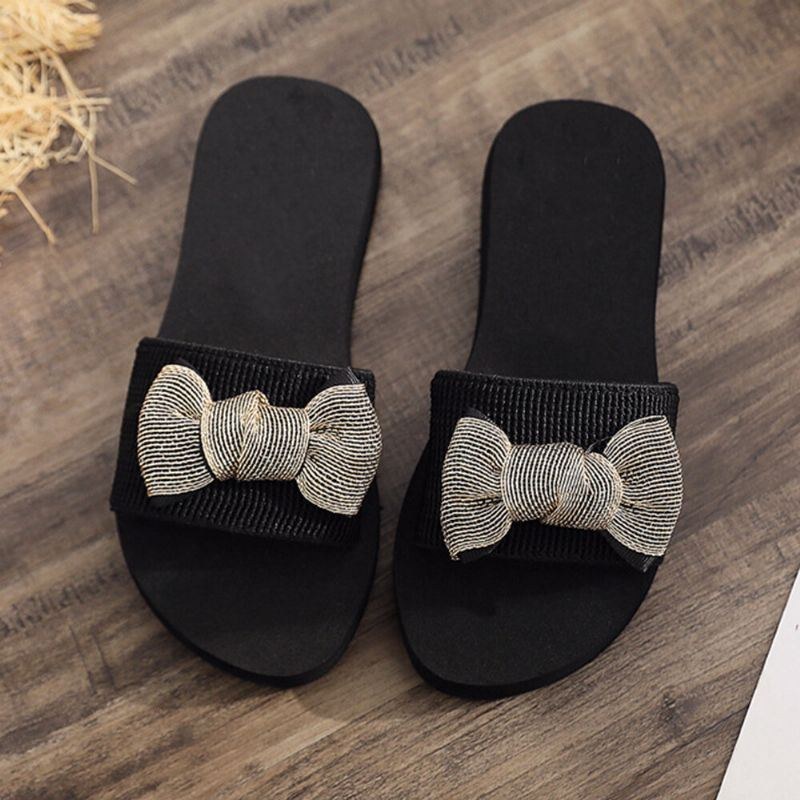 Dam Bowknot Decor Comfy Soft Platt Platform Slides Tofflor