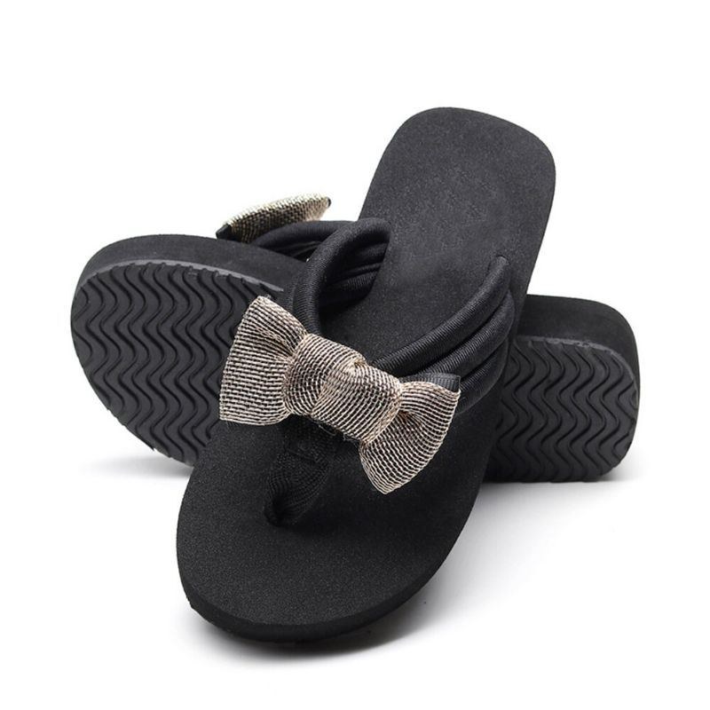 Dam Bowknot Decor Comfy Soft Platt Platform Slides Tofflor