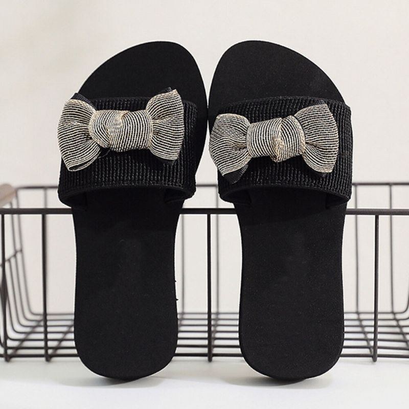 Dam Bowknot Decor Comfy Soft Platt Platform Slides Tofflor