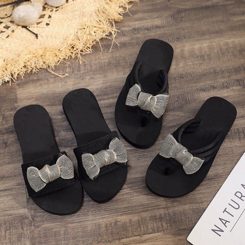 Dam Bowknot Decor Comfy Soft Platt Platform Slides Tofflor