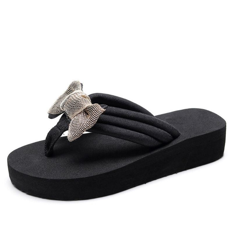 Dam Bowknot Decor Comfy Soft Platt Platform Slides Tofflor