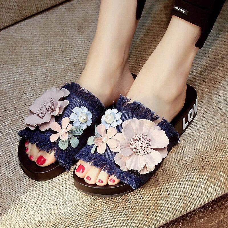 Dam Casual Beach Flowers Denim Tofflor