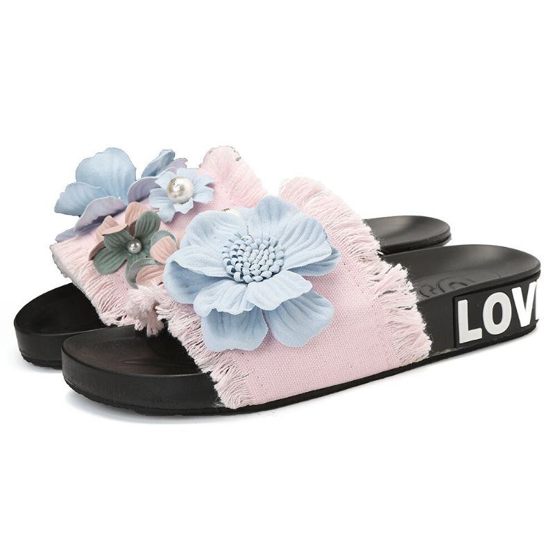 Dam Casual Beach Flowers Denim Tofflor