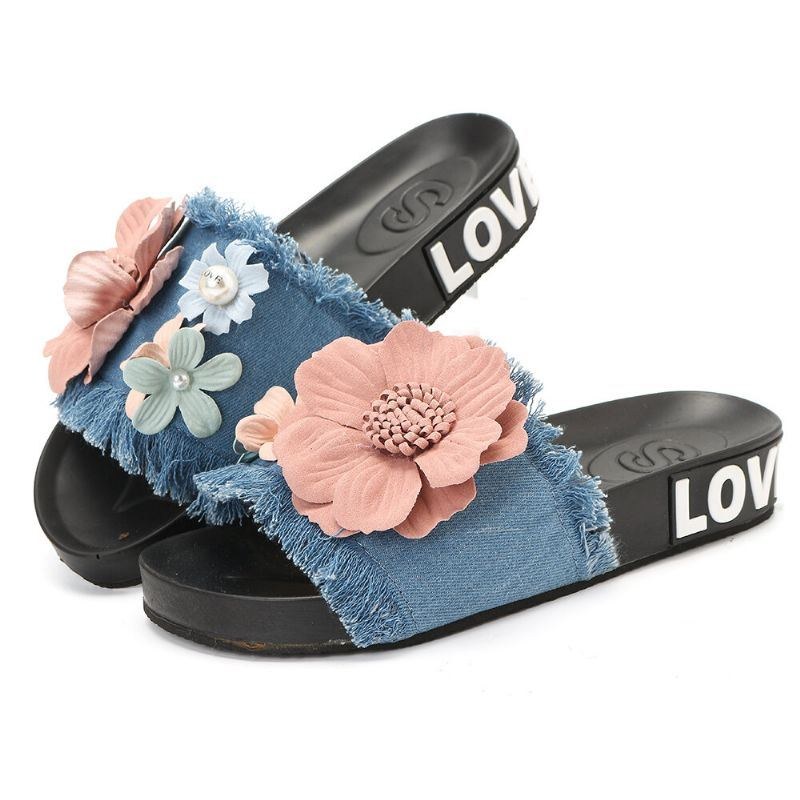 Dam Casual Beach Flowers Denim Tofflor