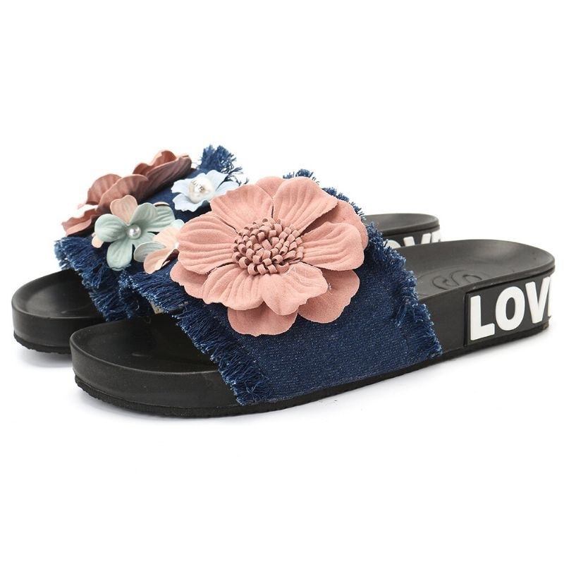 Dam Casual Beach Flowers Denim Tofflor