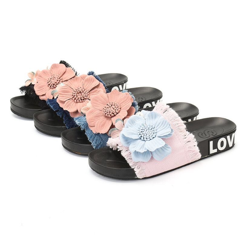 Dam Casual Beach Flowers Denim Tofflor