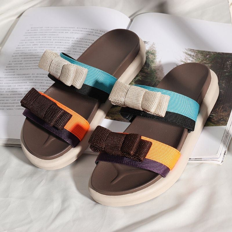 Dam Casual Bowknot Tjock Sula Outdoor Stripe Tofflor