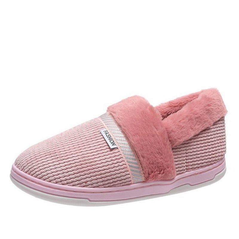 Dam Enfärgad Casual Plysch Varm Slip On Hemma Bomullstofflor