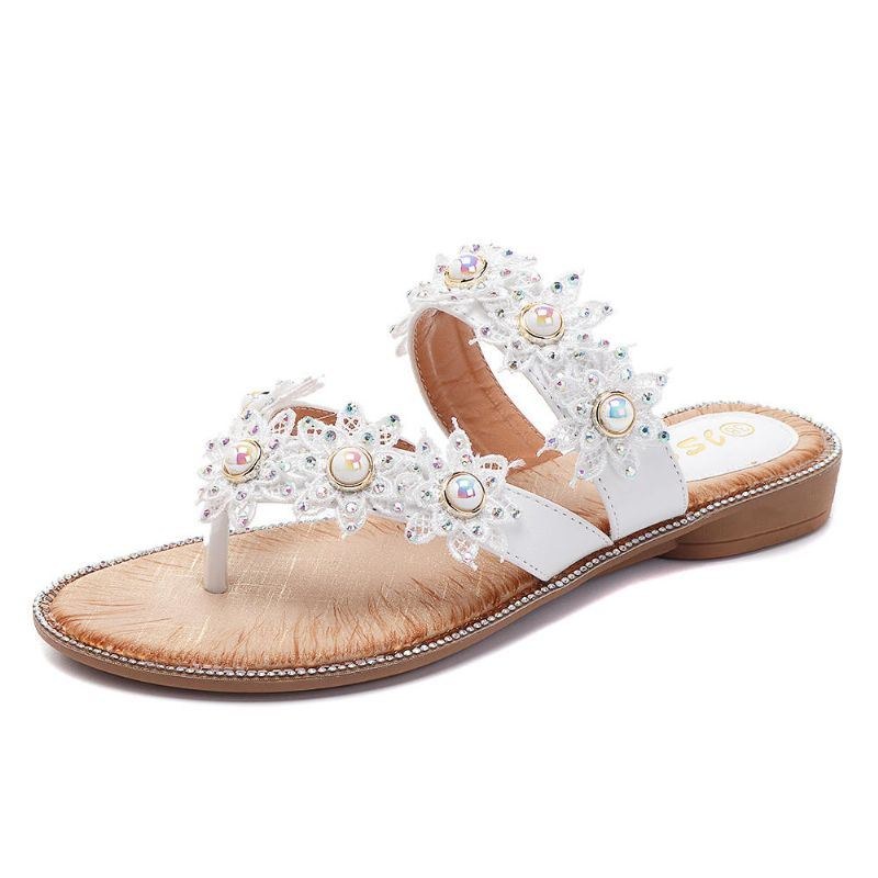 Dam Pearl Flowers Skor Casual Tofflor