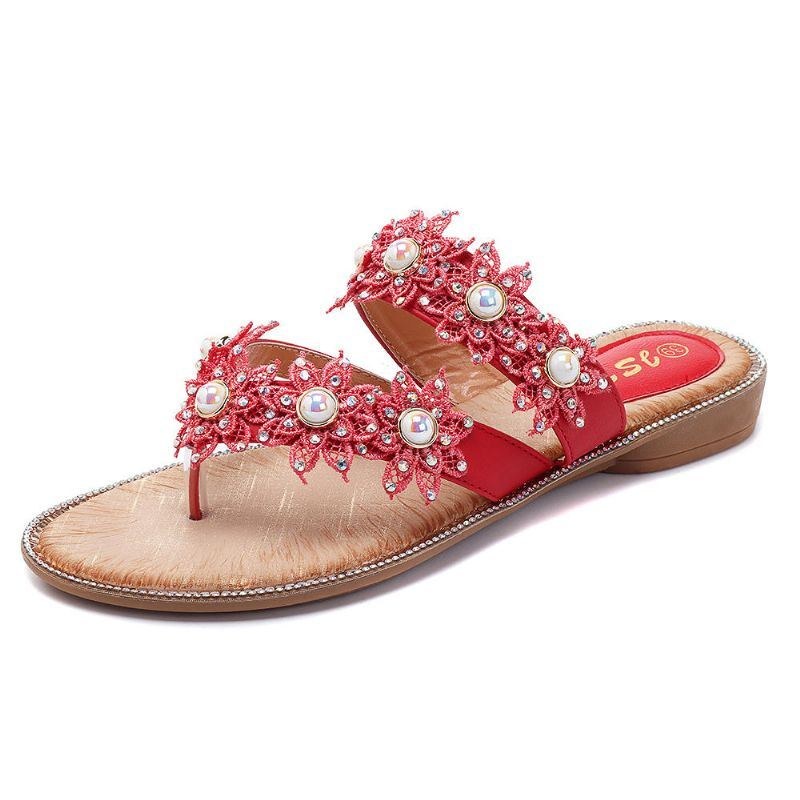 Dam Pearl Flowers Skor Casual Tofflor