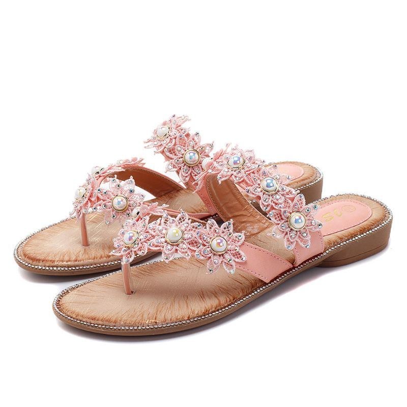 Dam Pearl Flowers Skor Casual Tofflor