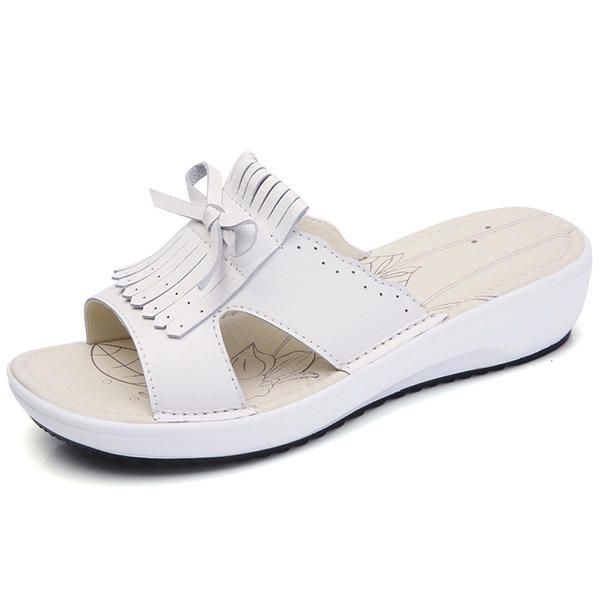 Dam Slip On Causal Shoe Läder Tofs Flat Sandaler