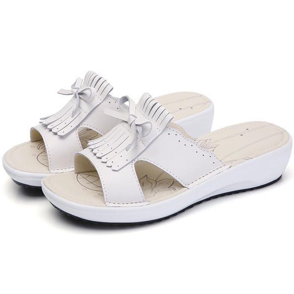 Dam Slip On Causal Shoe Läder Tofs Flat Sandaler