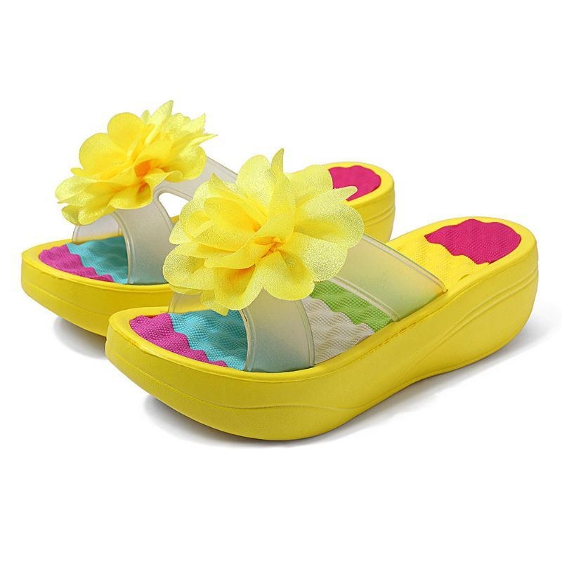 Dam Sommartofflor Flip Flops Plattform Blommiga Skor