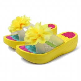 Dam Sommartofflor Flip Flops Plattform Blommiga Skor